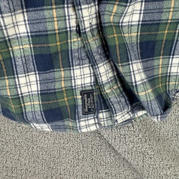Abercrombie & Fitch Shirt Mens Medium Green Blue Plaid Flannel Button Down - Picture 4 of 8